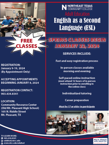 Free GED, ESL Classes Start January 22nd | Northeast Texas Community ...